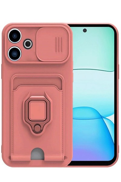 Mey İthalat®   Redmi 13 4G Kılıf Zuma Kartvizitli Yüzüklü Silikon - Pembe