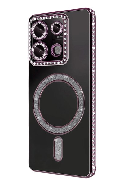 Mey İthalat®   Redmi 13C Joke Simli Magneticsafe Kılıf - Pembe