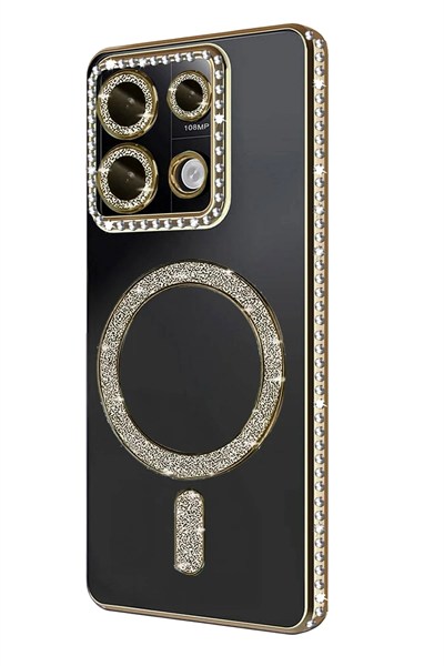 Mey İthalat®   Redmi 13C Joke Simli Magneticsafe Kılıf - Gold