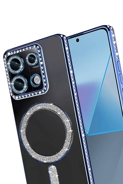 Mey İthalat®   Redmi 13C Joke Simli Magneticsafe Kılıf - Mavi