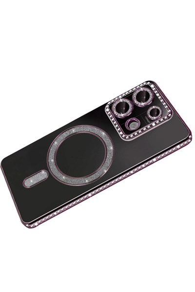 Mey İthalat®   Redmi 13C Joke Simli Magneticsafe Kılıf - Pembe