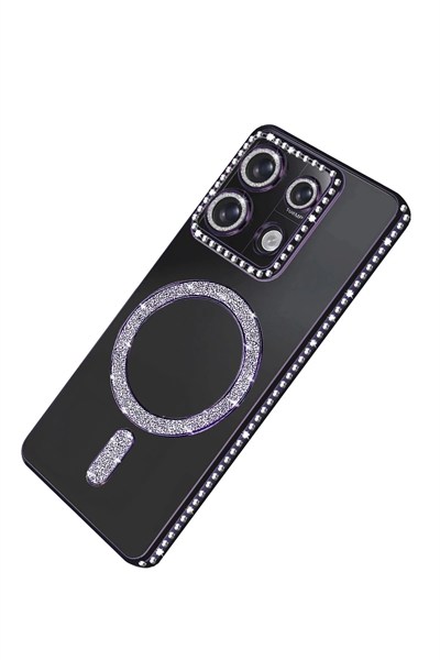 Mey İthalat®   Redmi 13C Joke Simli Magneticsafe Kılıf - Derin Mor