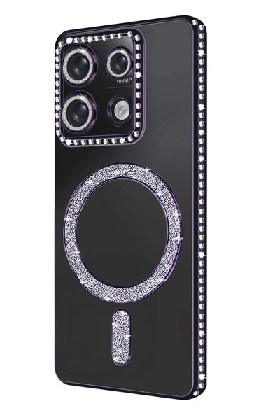 Mey İthalat®   Redmi 13C Joke Simli Magneticsafe Kılıf - Derin Mor