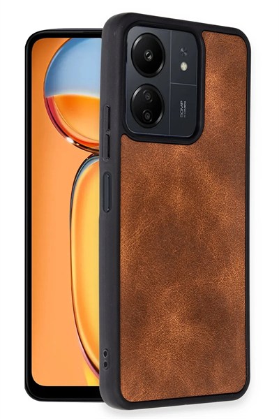 Mey İthalat®   Redmi 13C Kılıf Aras Deri Kapak - Taba