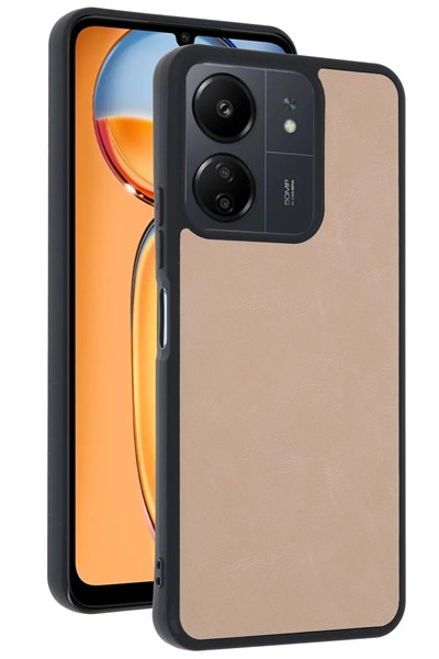 Mey İthalat®   Redmi 13C Kılıf Aras Deri Kapak - Pudra