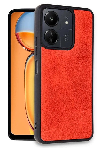 Mey İthalat®   Redmi 13C Kılıf Aras Deri Kapak - Kırmızı