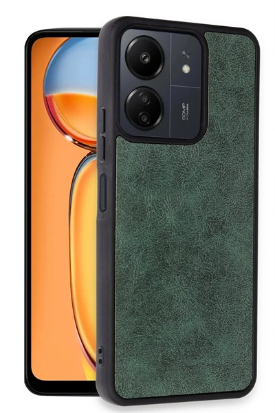 Mey İthalat®   Redmi 13C Kılıf Aras Deri Kapak - Koyu Yeşil