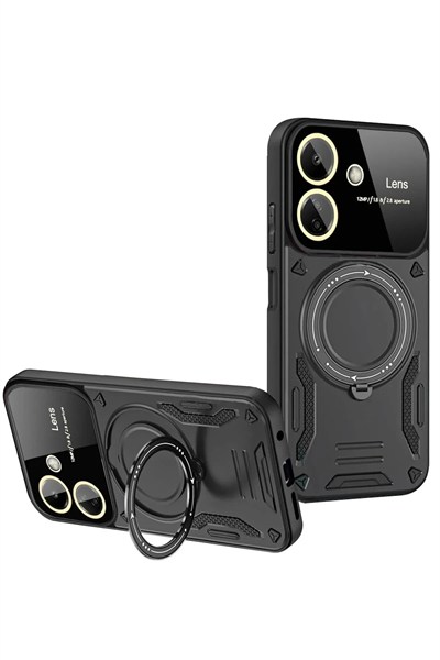 Mey İthalat®   Redmi 13C Kılıf Joy Lens Standlı Kapak - Siyah