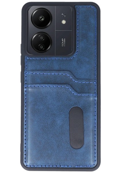 Mey İthalat®   Redmi 13C Kılıf Sara Kartvizitli Deri Kılıf - Lacivert