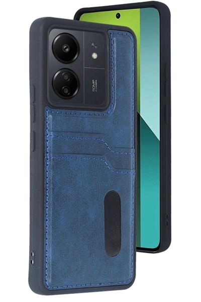 Mey İthalat®   Redmi 13C Kılıf Sara Kartvizitli Deri Kılıf - Lacivert