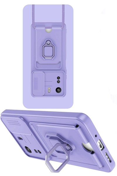 Mey İthalat®   Redmi 13C Kılıf Zuma Kartvizitli Yüzüklü Silikon - Lila