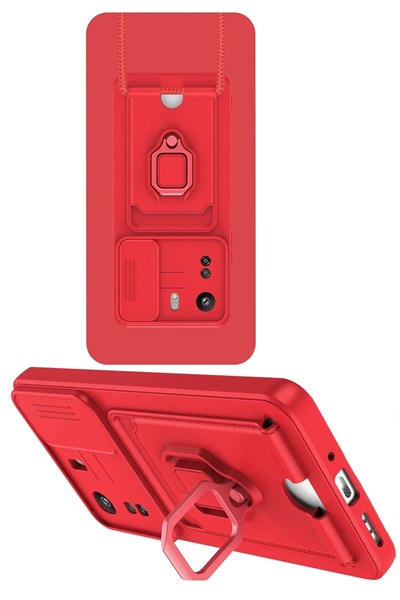 Mey İthalat®   Redmi 13C Kılıf Zuma Kartvizitli Yüzüklü Silikon - Kırmızı