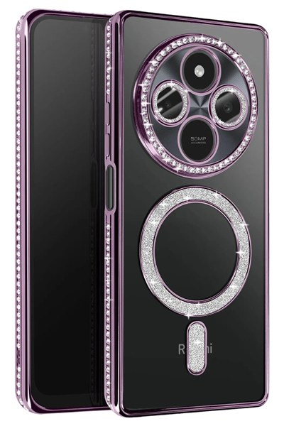 Mey İthalat®   Redmi 14C Joke Simli Magneticsafe Kılıf - Derin Mor