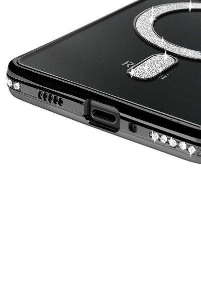 Mey İthalat®   Redmi 14C Joke Simli Magneticsafe Kılıf - Siyah