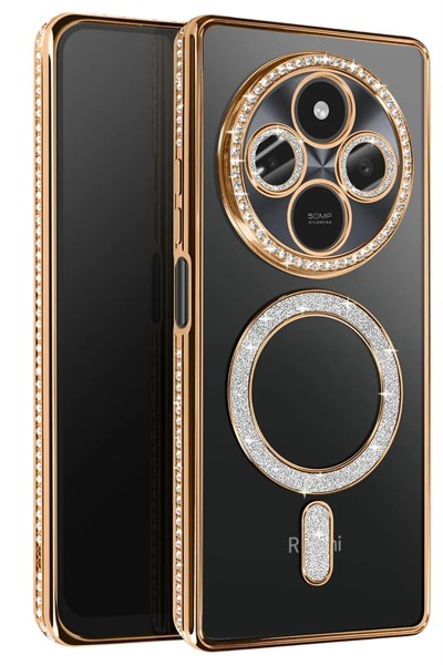 Mey İthalat®   Redmi 14C Joke Simli Magneticsafe Kılıf - Gold