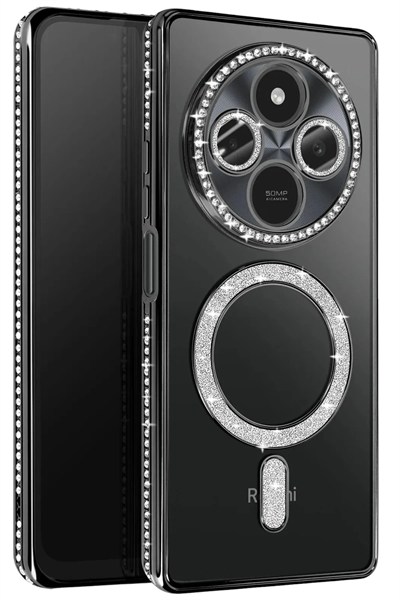 Mey İthalat®   Redmi 14C Joke Simli Magneticsafe Kılıf - Siyah