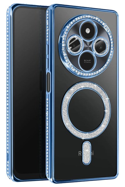 Mey İthalat®   Redmi 14C Joke Simli Magneticsafe Kılıf - Mavi