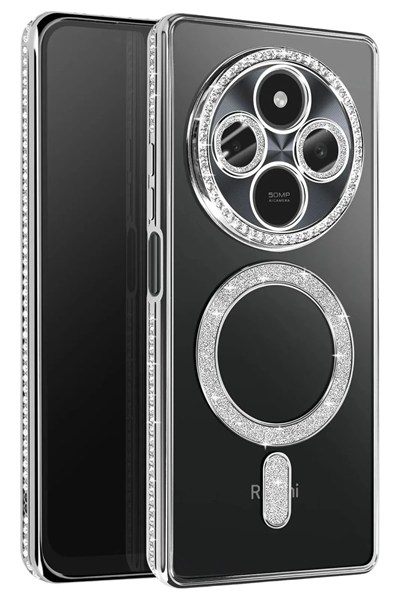 Mey İthalat®   Redmi 14C Joke Simli Magneticsafe Kılıf - Gümüş