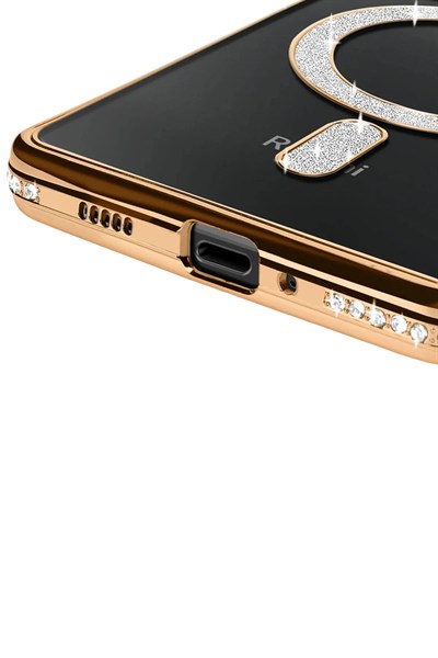 Mey İthalat®   Redmi 14C Joke Simli Magneticsafe Kılıf - Gold