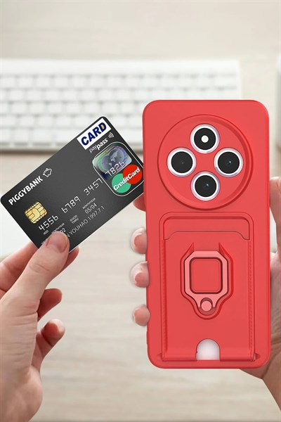 Mey İthalat®   Redmi 14C Kılıf Zuma Kartvizitli Yüzüklü Silikon - Siyah