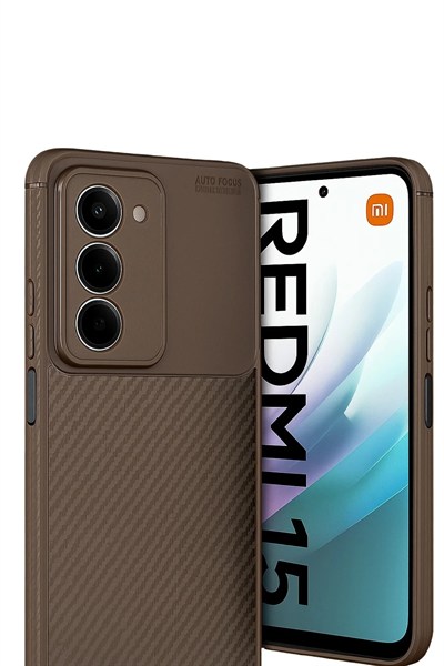 Mey İthalat®   Redmi 15 4G Auto Focus Karbon Kapak - Kahverengi