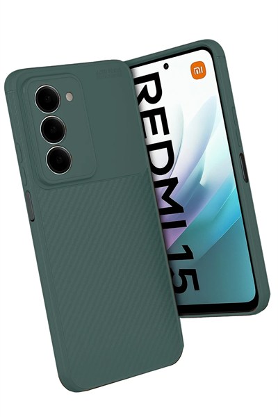 Mey İthalat®   Redmi 15 4G Auto Focus Karbon Kapak - Koyu Yeşil