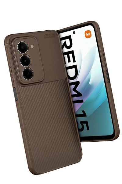 Mey İthalat®   Redmi 15 4G Auto Focus Karbon Kapak - Kahverengi