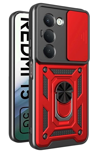 Mey İthalat®   Redmi 15 4G Pars Lens Yüzüklü Silikon - Kırmızı