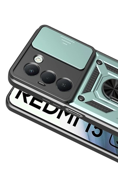 Mey İthalat®   Redmi 15 4G Pars Lens Yüzüklü Silikon - Yeşil