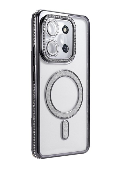 Mey İthalat®   Redmi 15C 4G Joke Simli Magneticsafe Kılıf - Siyah
