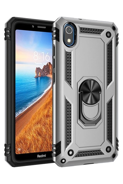 Mey İthalat®   Redmi 7A Kılıf Sofya Yüzüklü Silikon Kapak - Gümüş