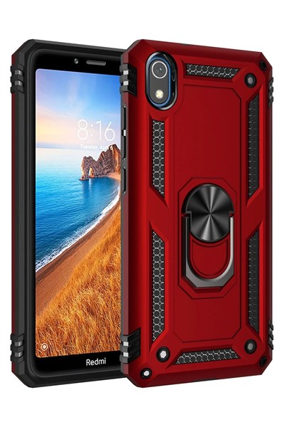 Mey İthalat®   Redmi 7A Kılıf Sofya Yüzüklü Silikon Kapak - Kırmızı