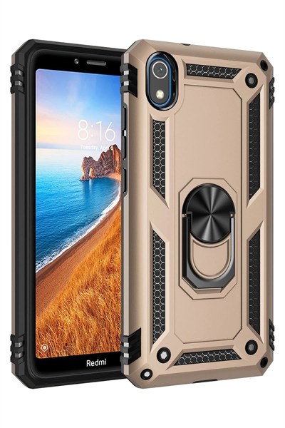 Mey İthalat®   Redmi 7A Kılıf Sofya Yüzüklü Silikon Kapak - Gold