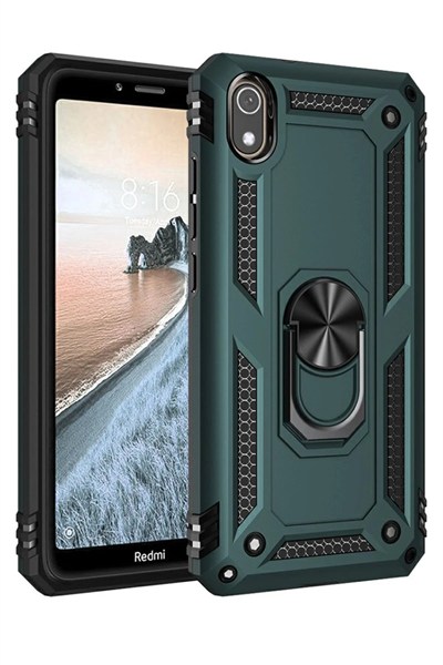 Mey İthalat®   Redmi 7A Kılıf Sofya Yüzüklü Silikon Kapak - Yeşil