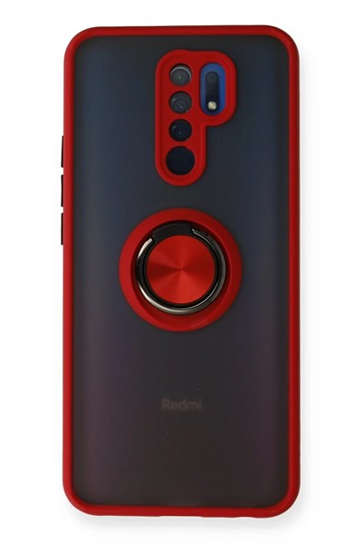 Mey İthalat®   Redmi 9 Kılıf Montreal Yüzüklü Silikon Kapak - Kırmızı