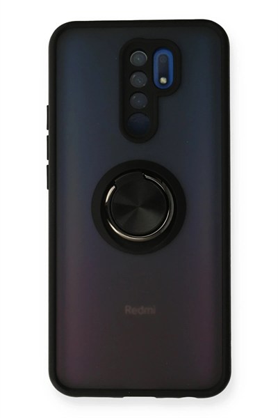 Mey İthalat®   Redmi 9 Kılıf Montreal Yüzüklü Silikon Kapak - Siyah