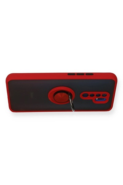 Mey İthalat®   Redmi 9 Kılıf Montreal Yüzüklü Silikon Kapak - Kırmızı