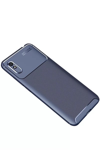 Mey İthalat®   Redmi 9A Kılıf Auto Focus Karbon Kapak - Lacivert