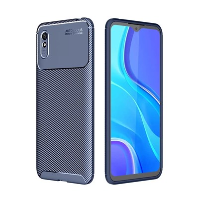 Mey İthalat®   Redmi 9A Kılıf Auto Focus Karbon Kapak - Lacivert