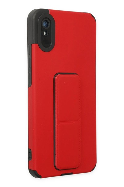 Mey İthalat®   Redmi 9A Kılıf Mega Standlı Silikon - Kırmızı