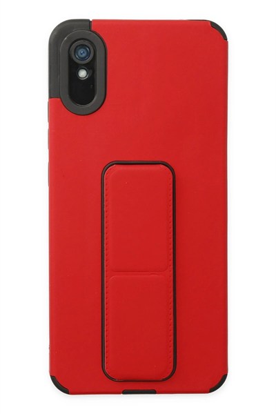 Mey İthalat®   Redmi 9A Kılıf Mega Standlı Silikon - Kırmızı