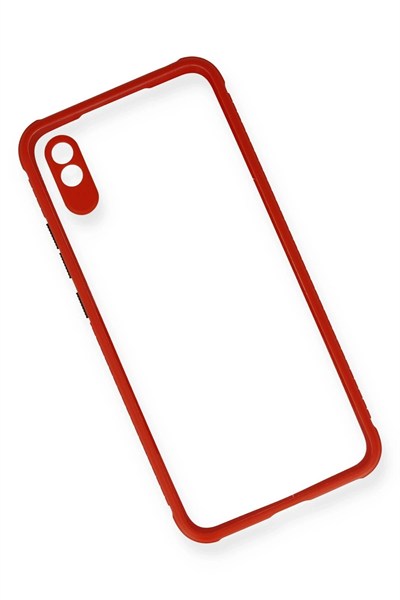 Mey İthalat®   Redmi 9A Kılıf Miami Şeffaf Silikon - Kırmızı