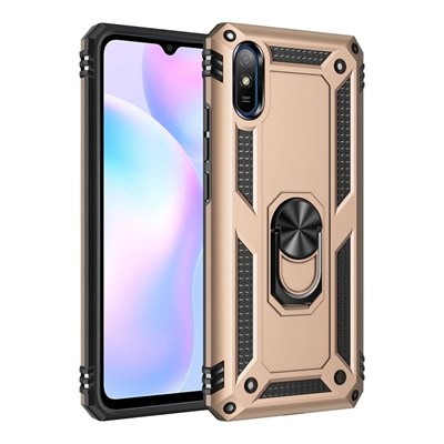 Mey İthalat®   Redmi 9A Kılıf Sofya Yüzüklü Silikon Kapak - Gold