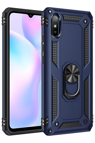 Mey İthalat®   Redmi 9A Kılıf Sofya Yüzüklü Silikon Kapak - Lacivert