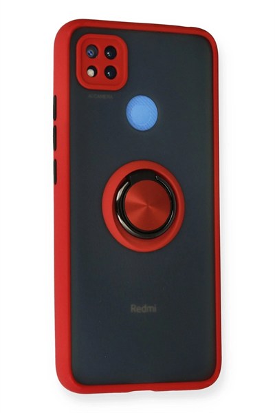 Mey İthalat®   Redmi 9C Kılıf Montreal Yüzüklü Silikon Kapak - Kırmızı