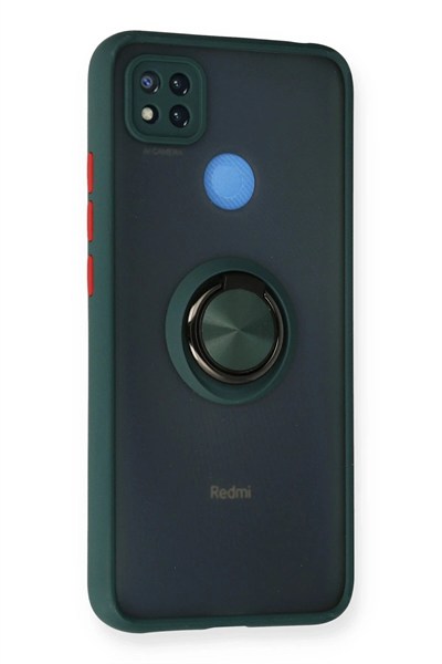 Mey İthalat®   Redmi 9C Kılıf Montreal Yüzüklü Silikon Kapak - Yeşil