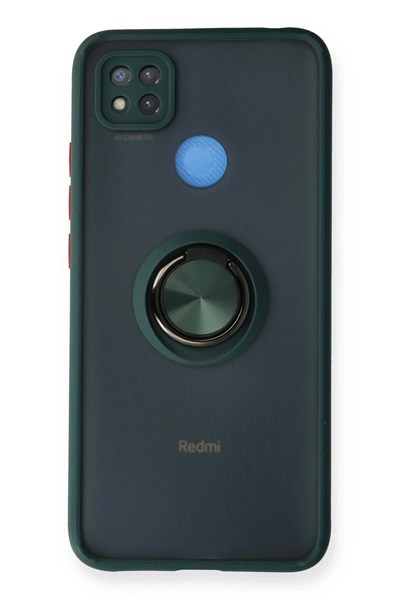 Mey İthalat®   Redmi 9C Kılıf Montreal Yüzüklü Silikon Kapak - Yeşil