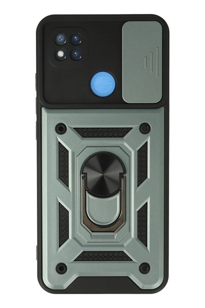 Mey İthalat®   Redmi 9C Kılıf Pars Lens Yüzüklü Silikon - Yeşil