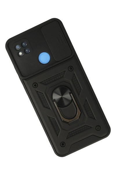 Mey İthalat®   Redmi 9C Kılıf Pars Lens Yüzüklü Silikon - Siyah
