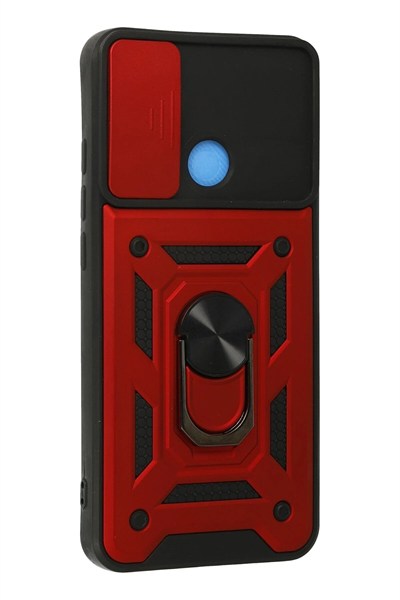 Mey İthalat®   Redmi 9C Kılıf Pars Lens Yüzüklü Silikon - Kırmızı